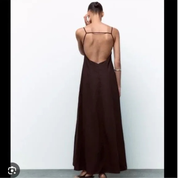 Zara Dresses & Skirts - Zara Brown Backless Spaghetti Strap cotton maxi Dress